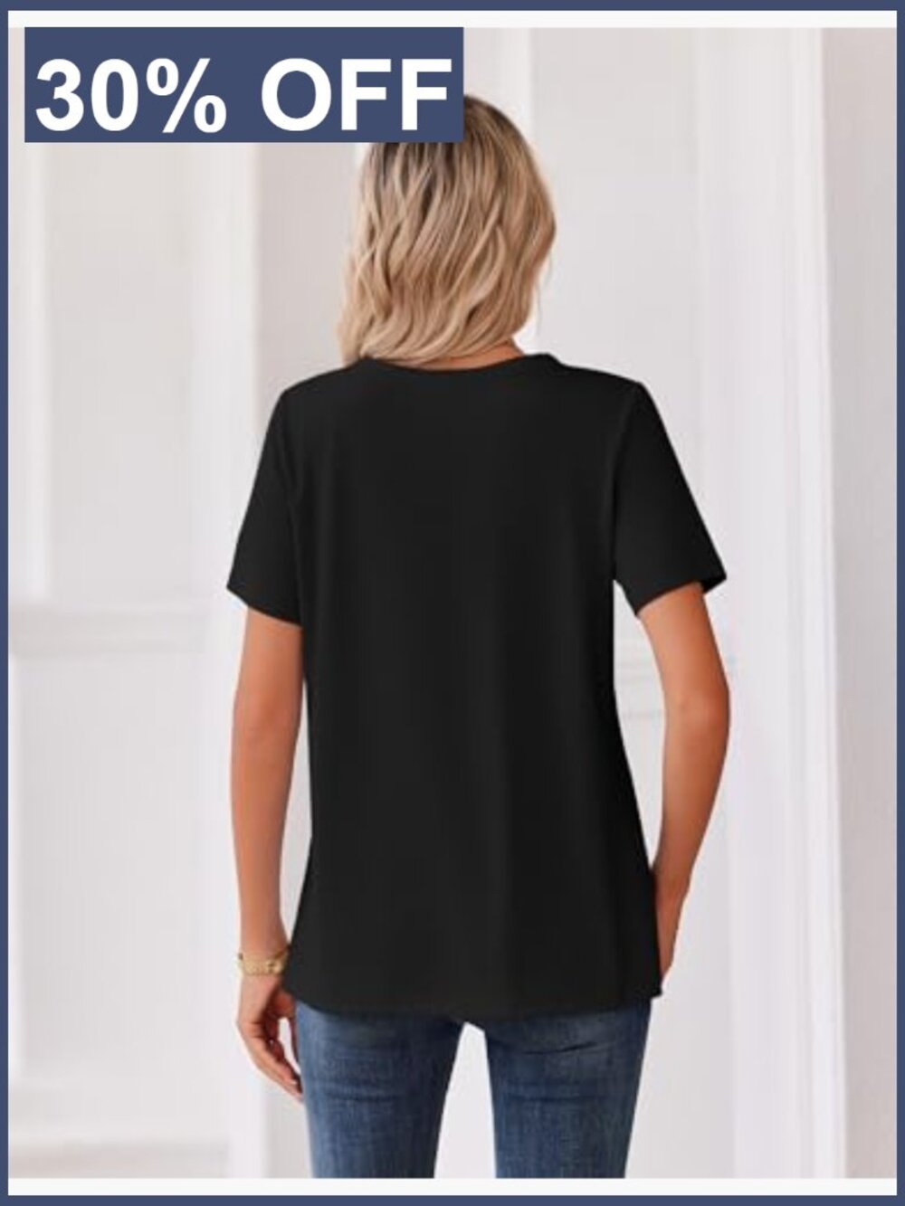 Womens V Neck Short Sleeve Blouse Summer Dressy Casual Henley Top - Picture 6 of 6